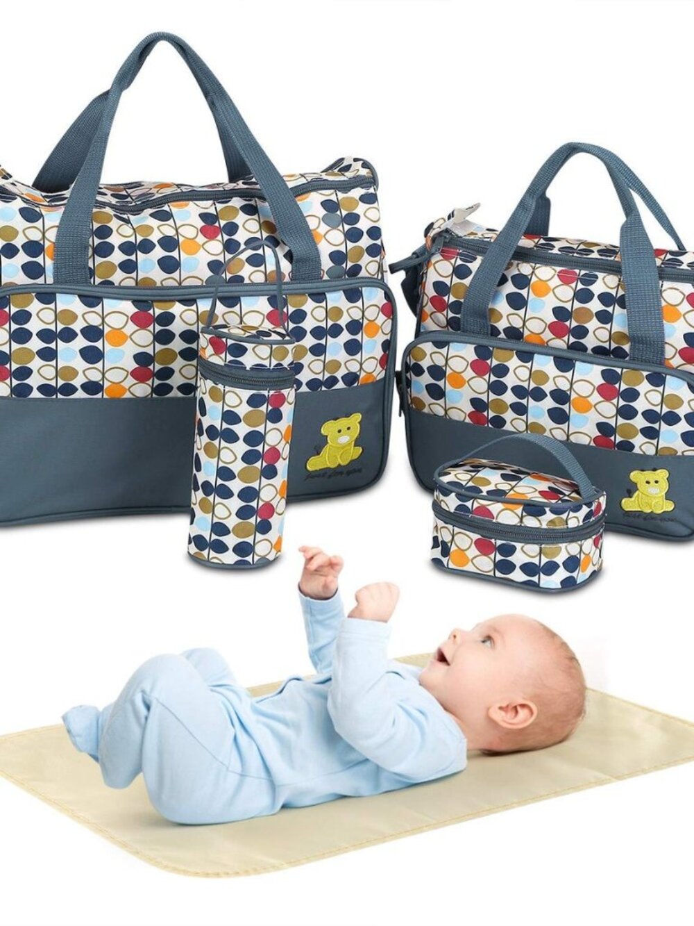 5PCS Diaper Bag Tote Set for Baby Essentials – Large Baby Bags for Mom